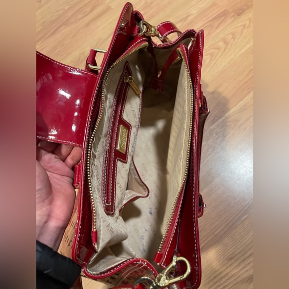 Arcadia Red Logo Embossed Patent Leather Teresa Large Top Handle Bag - Picture 9 of 12